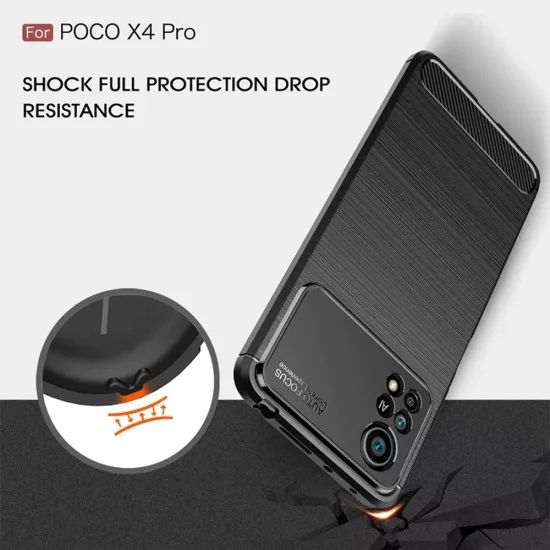Калъф за Xiaomi Poco X4 Pro 5G - Carbon Silicone - Черен
