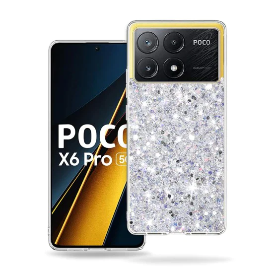 Калъф за Xiaomi Poco X6 Pro - Sparkly Glitter - Бял
