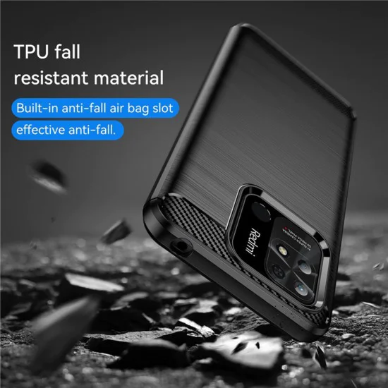 Калъф за Xiaomi Redmi 10C - Carbon Silicone - Черен