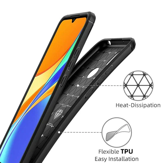 Калъф за Xiaomi Redmi 9C / Redmi 9C NFC - Carbon Silicone - Черен