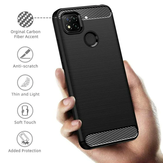 Калъф за Xiaomi Redmi 9C / Redmi 9C NFC - Carbon Silicone - Черен