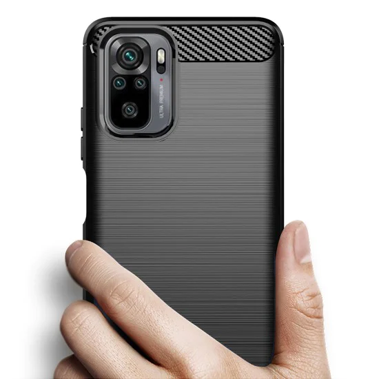 Калъф за Xiaomi Redmi Note 10 4G / Note 10S / Poco M5s - Carbon Silicone - Черен