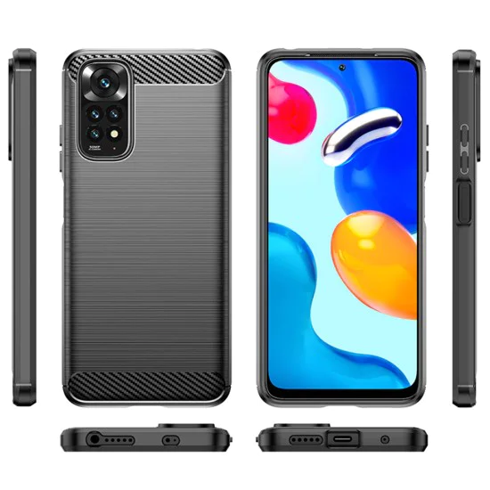 Калъф за Xiaomi Redmi Note 11 / Note 11S - Carbon Silicone - Черен