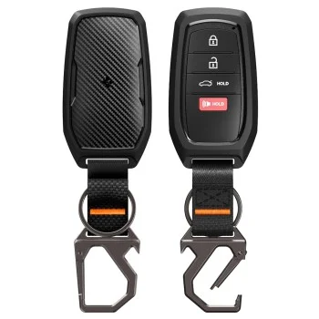 Калъф за автоключ Spigen Toyota Key Shell with Carabiner TK100 (ACS11366) - грапав страничен дизайн, карбонов ефект - Черен