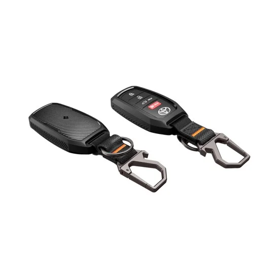 Калъф за автоключ Spigen Toyota Key Shell with Carabiner TK100 (ACS11366) - грапав страничен дизайн, карбонов ефект - Черен