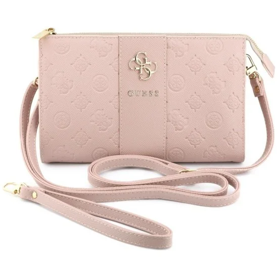 Калъф чантичка Guess Universal Phone Pouch Peony 4G Classic Logo (GUWP6PGSU4EP) - регулируема презрамка, еко кожа, цип - Розов