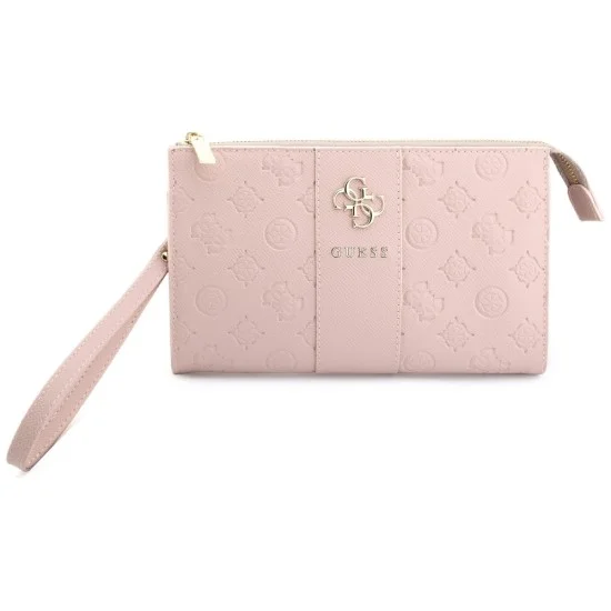 Калъф чантичка Guess Universal Phone Pouch Peony 4G Classic Logo (GUWP6PGSU4EP) - регулируема презрамка, еко кожа, цип - Розов