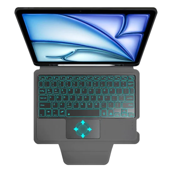 Калъф за iPad Air 11 2024/2025 - Techsuit - KeyTab Pro + протектор за екран (с RGB безжична клавиатура/държач за писалка) - Черен