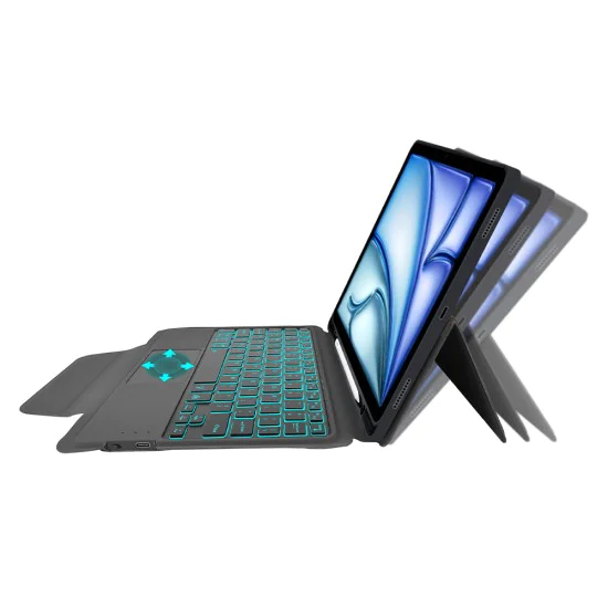 Калъф за iPad Air 11 2024/2025 - Techsuit - KeyTab Pro + протектор за екран (с RGB безжична клавиатура/държач за писалка) - Черен