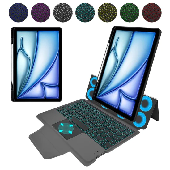 Калъф за iPad Air 11 2024/2025 - Techsuit - KeyTab Pro + протектор за екран (с RGB безжична клавиатура/държач за писалка) - Черен