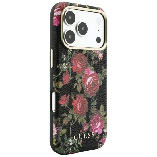 Калъф за iPhone 17 Pro - Blossom Roses Print MagSafe (GUHMP18L6PWGTBEK) - Guess - Черен