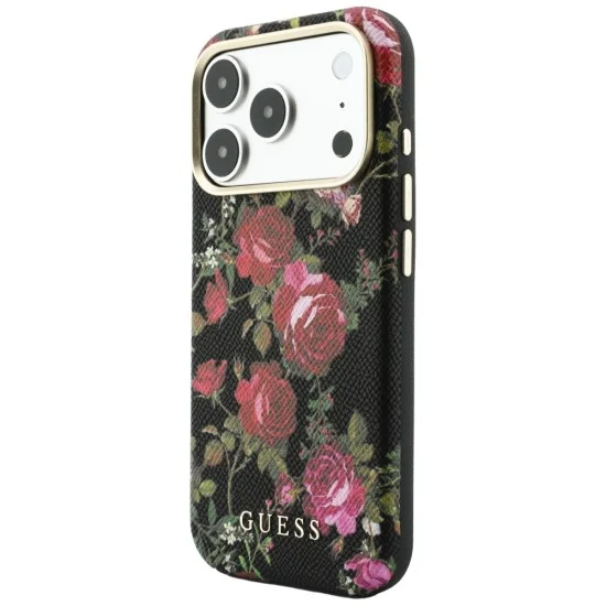 Калъф за iPhone 17 Pro - Blossom Roses Print MagSafe (GUHMP18L6PWGTBEK) - Guess - Черен