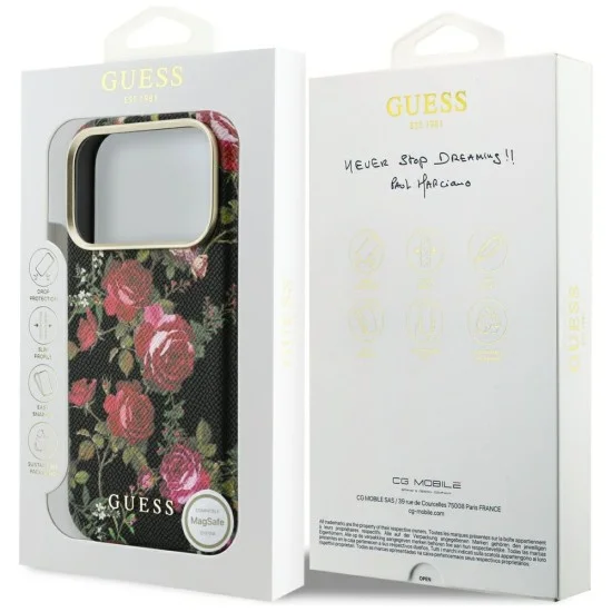 Калъф за iPhone 17 Pro - Blossom Roses Print MagSafe (GUHMP18L6PWGTBEK) - Guess - Черен