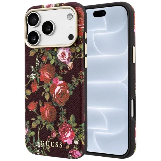 Калъф за iPhone 17 Pro - Blossom Roses Print MagSafe (GUHMP18L6PWGTBEU) - Guess - Бордо