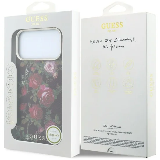 Калъф за iPhone 17 Pro - Blossom Roses Print MagSafe (GUHMP18L6PWGTBEU) - Guess - Бордо