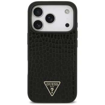 Калъф за iPhone 17 Pro - Croco Triangle Logo MagSafe (GUHMP18LPCRTHCK) - Guess - Черен
