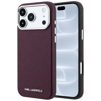 Калъф за телефон за iPhone 18 Pro / iPhone 17 Pro Grained Leather Elongated Logo MagSafe (KLHMP18LPSWGKLR) - Karl Lagerfeld - Бордо