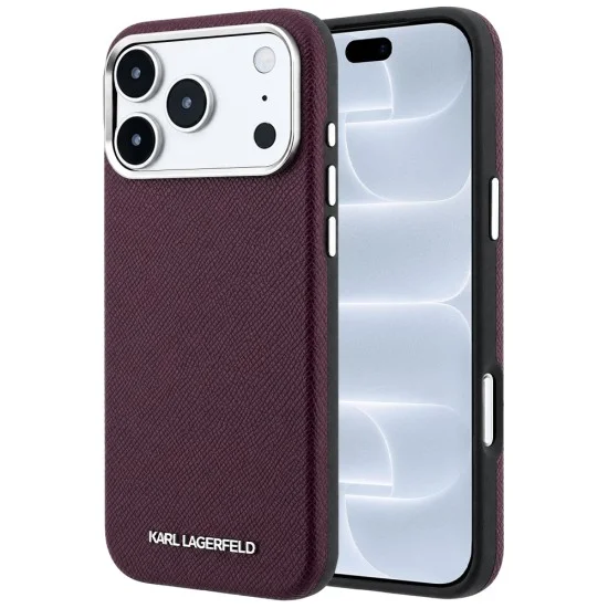 Калъф за iPhone 17 Pro - Grained Leather Elongated Logo MagSafe (KLHMP18LPSWGKLR) - Karl Lagerfeld - Бордо
