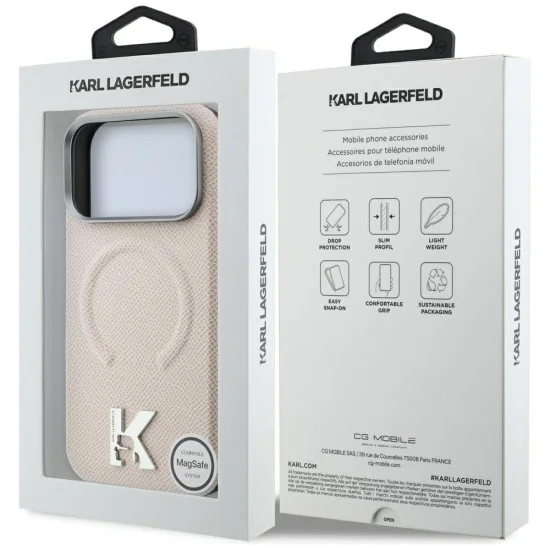 Калъф за iPhone 17 Pro - Grained Leather Embossed Ring MagSafe (KLHMP18L6PWBKECE) - Karl Lagerfeld - Бежов
