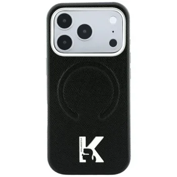 Калъф за телефон за iPhone 18 Pro / iPhone 17 Pro Grained Leather Embossed Ring MagSafe (KLHMP18L6PWBKECK) - Karl Lagerfeld - Черен
