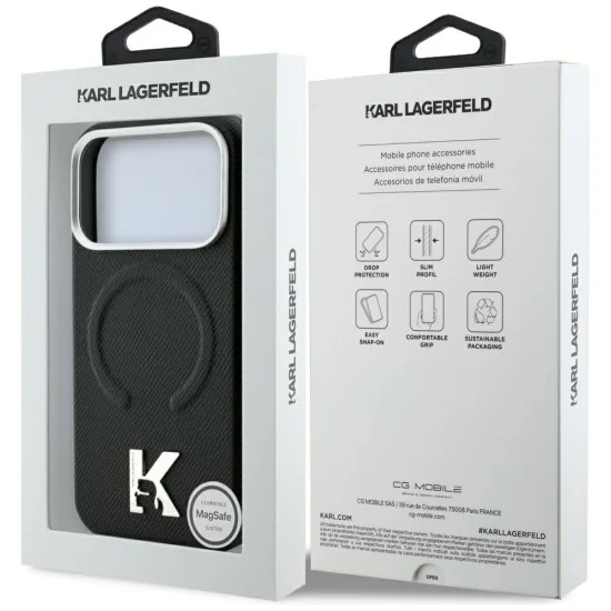 Калъф за iPhone 17 Pro - Grained Leather Embossed Ring MagSafe (KLHMP18L6PWBKECK) - Karl Lagerfeld - Черен