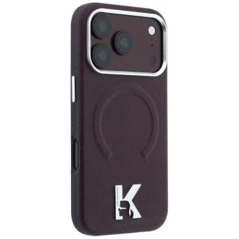 Калъф за телефон за iPhone 18 Pro / iPhone 17 Pro Grained Leather Embossed Ring MagSafe (KLHMP18L6PWBKECR) - Karl Lagerfeld - Бордо
