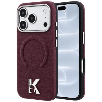 Калъф за телефон за iPhone 18 Pro / iPhone 17 Pro Grained Leather Embossed Ring MagSafe (KLHMP18L6PWBKECR) - Karl Lagerfeld - Бордо