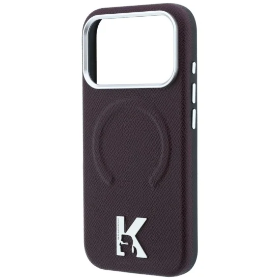 Калъф за iPhone 17 Pro - Grained Leather Embossed Ring MagSafe (KLHMP18L6PWBKECR) - Karl Lagerfeld - Бордо