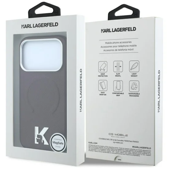 Калъф за iPhone 17 Pro - Grained Leather Embossed Ring MagSafe (KLHMP18L6PWBKECR) - Karl Lagerfeld - Бордо