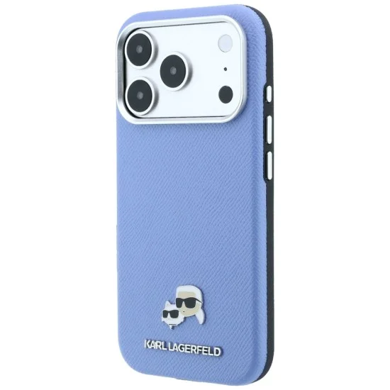 Калъф за iPhone 17 Pro - Grained Leather KC Heads Metal MagSafe (KLHMP18L6PSKCHLB) - Karl Lagerfeld - Светло син