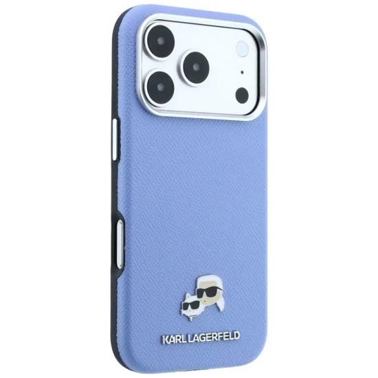 Калъф за iPhone 17 Pro - Grained Leather KC Heads Metal MagSafe (KLHMP18L6PSKCHLB) - Karl Lagerfeld - Светло син