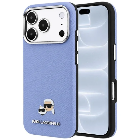 Калъф за iPhone 17 Pro - Grained Leather KC Heads Metal MagSafe (KLHMP18L6PSKCHLB) - Karl Lagerfeld - Светло син