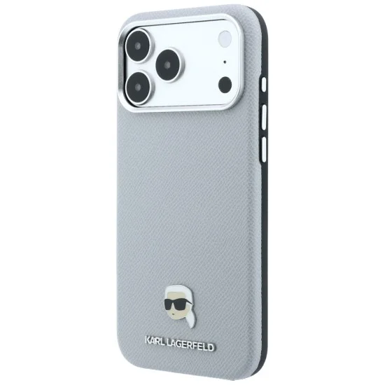 Калъф за iPhone 17 Pro - Grained Leather KH Metal MagSafe (KLHMP18L6PSKHLG) - Karl Lagerfeld - Сив