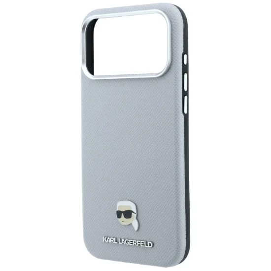 Калъф за iPhone 17 Pro - Grained Leather KH Metal MagSafe (KLHMP18L6PSKHLG) - Karl Lagerfeld - Сив