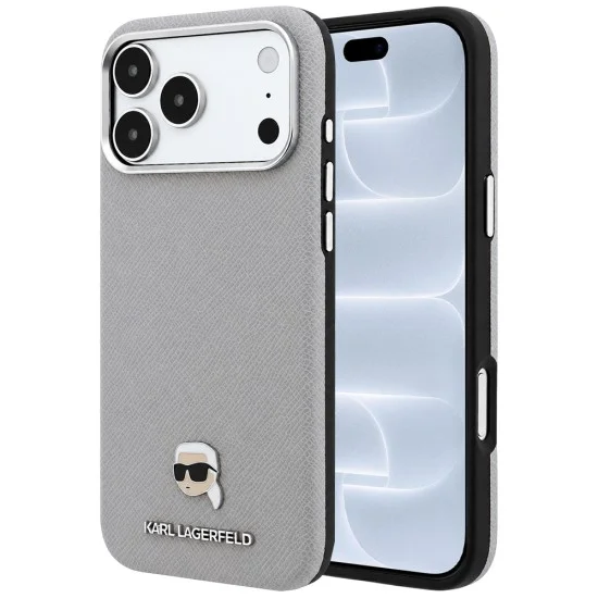 Калъф за iPhone 17 Pro - Grained Leather KH Metal MagSafe (KLHMP18L6PSKHLG) - Karl Lagerfeld - Сив