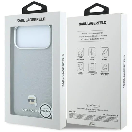 Калъф за iPhone 17 Pro - Grained Leather KH Metal MagSafe (KLHMP18L6PSKHLG) - Karl Lagerfeld - Сив
