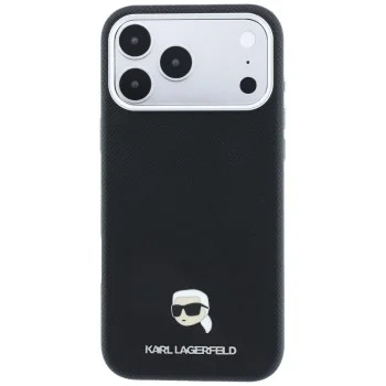 Калъф за телефон за iPhone 18 Pro / iPhone 17 Pro Grained Leather KH Metal MagSafe (KLHMP18L6PSKHLK) - Karl Lagerfeld - Черен