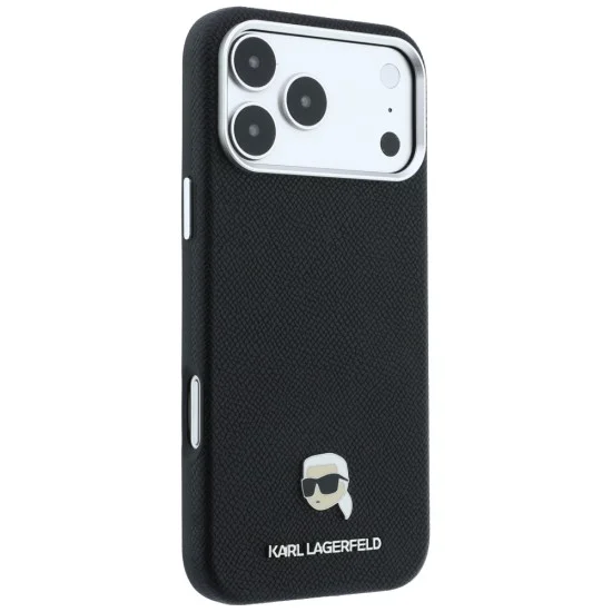 Калъф за iPhone 17 Pro - Grained Leather KH Metal MagSafe (KLHMP18L6PSKHLK) - Karl Lagerfeld - Черен