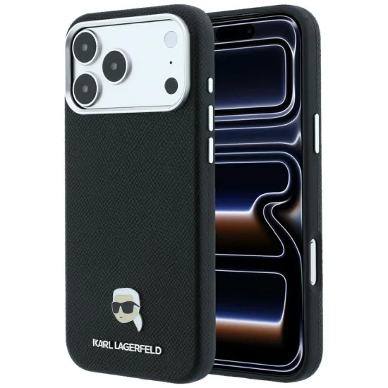 Калъф за iPhone 17 Pro - Grained Leather KH Metal MagSafe (KLHMP18L6PSKHLK) - Karl Lagerfeld - Черен