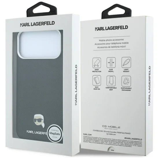 Калъф за iPhone 17 Pro - Grained Leather KH Metal MagSafe (KLHMP18L6PSKHLK) - Karl Lagerfeld - Черен