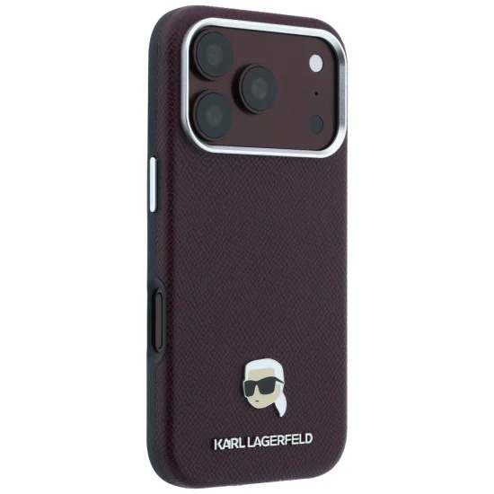 Калъф за iPhone 17 Pro - Grained Leather KH Metal MagSafe (KLHMP18L6PSKHLR) - Karl Lagerfeld - Бордо