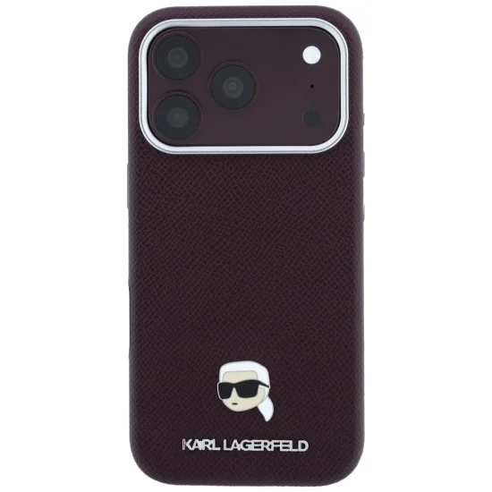 Калъф за iPhone 17 Pro - Grained Leather KH Metal MagSafe (KLHMP18L6PSKHLR) - Karl Lagerfeld - Бордо