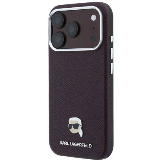 Калъф за iPhone 17 Pro - Grained Leather KH Metal MagSafe (KLHMP18L6PSKHLR) - Karl Lagerfeld - Бордо