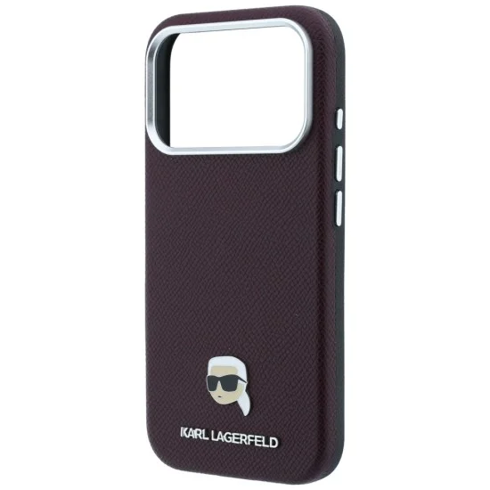 Калъф за iPhone 17 Pro - Grained Leather KH Metal MagSafe (KLHMP18L6PSKHLR) - Karl Lagerfeld - Бордо