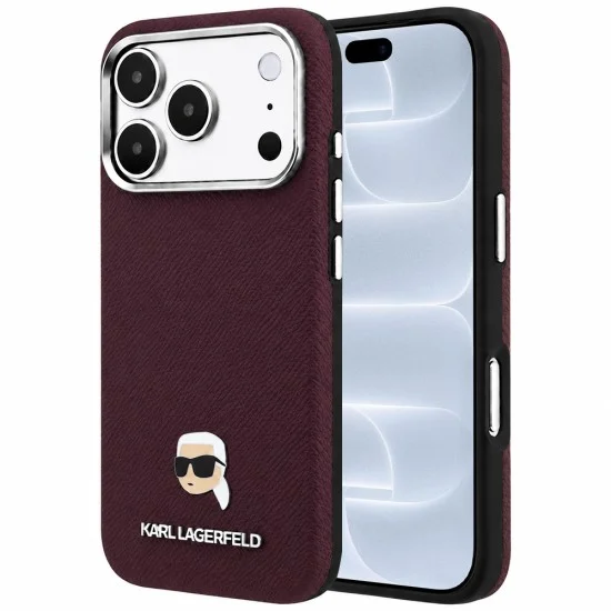 Калъф за iPhone 17 Pro - Grained Leather KH Metal MagSafe (KLHMP18L6PSKHLR) - Karl Lagerfeld - Бордо