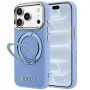 Калъф за iPhone 17 Pro - Grained Leather Ring Stand 360 Classic Logo MagSafe (GUHMP18L6PSGRSCLB) - Guess - Светло син