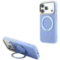 Калъф за iPhone 17 Pro - Grained Leather Ring Stand 360 Classic Logo MagSafe (GUHMP18L6PSGRSCLB) - Guess - Светло син