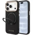 Калъф за iPhone 17 Pro - Grained Leather Ring Stand 360 Classic Logo MagSafe (GUHMP18L6PSGRSCLK) - Guess - Черен