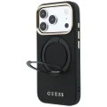 Калъф за iPhone 17 Pro - Grained Leather Ring Stand 360 Classic Logo MagSafe (GUHMP18L6PSGRSCLK) - Guess - Черен