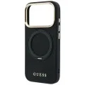 Калъф за iPhone 17 Pro - Grained Leather Ring Stand 360 Classic Logo MagSafe (GUHMP18L6PSGRSCLK) - Guess - Черен